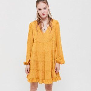 UO. Textured Long Sleeve Frock Dress. Mustard. Size Medium. Great Condition.
